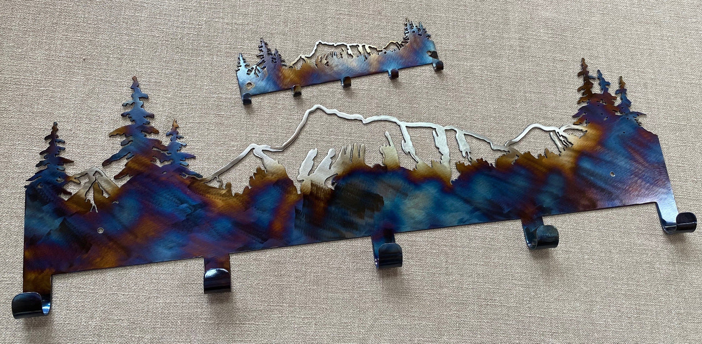 Mountain Towel Hanger: Metal Art Cabin Decor with 5 Hooks