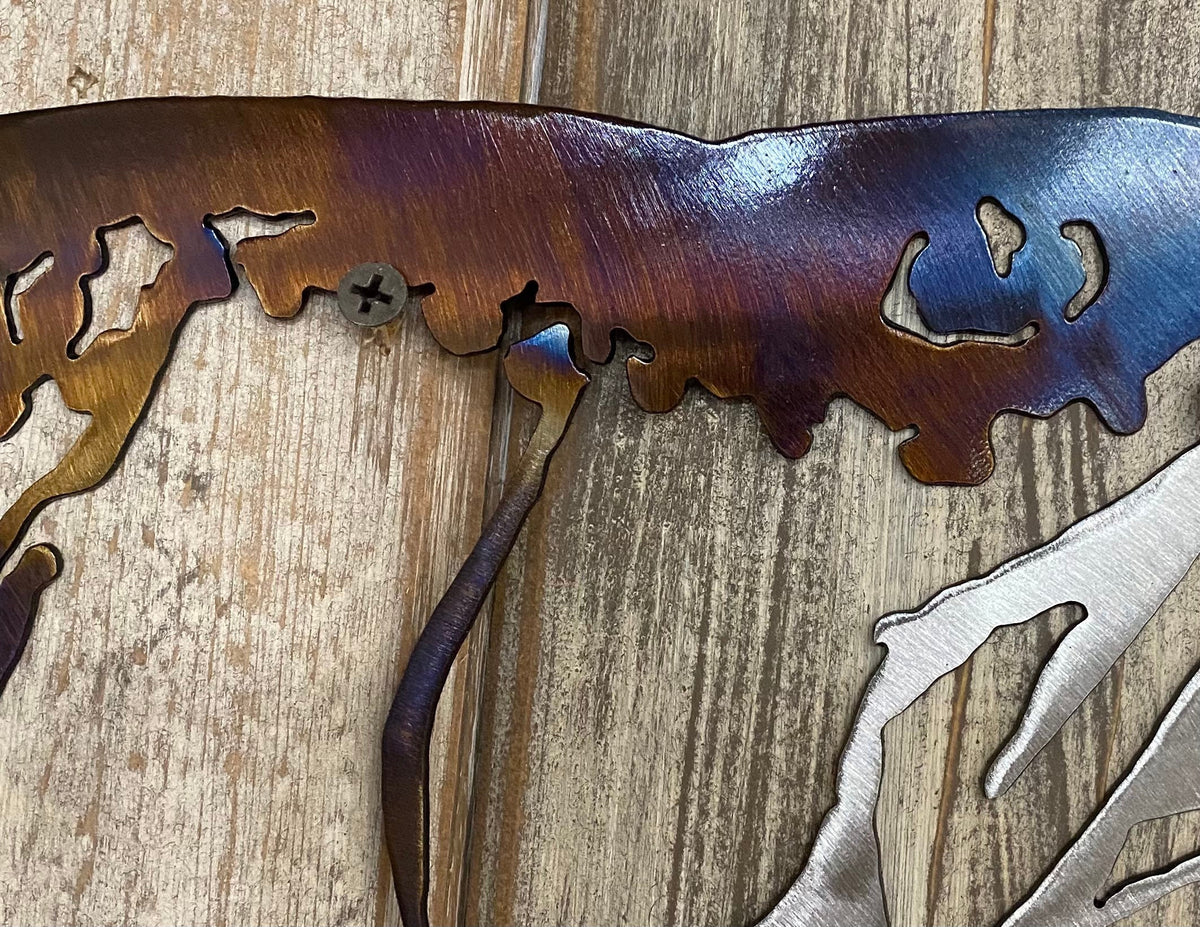Steelhead Trout Metal Wall Art: Heat-Treated Finish, Cabin Lodge Decor