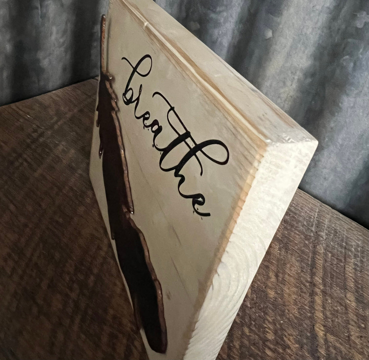Breathe Wood Sign: Farmhouse Tiered Tray Decor with Metal Feather