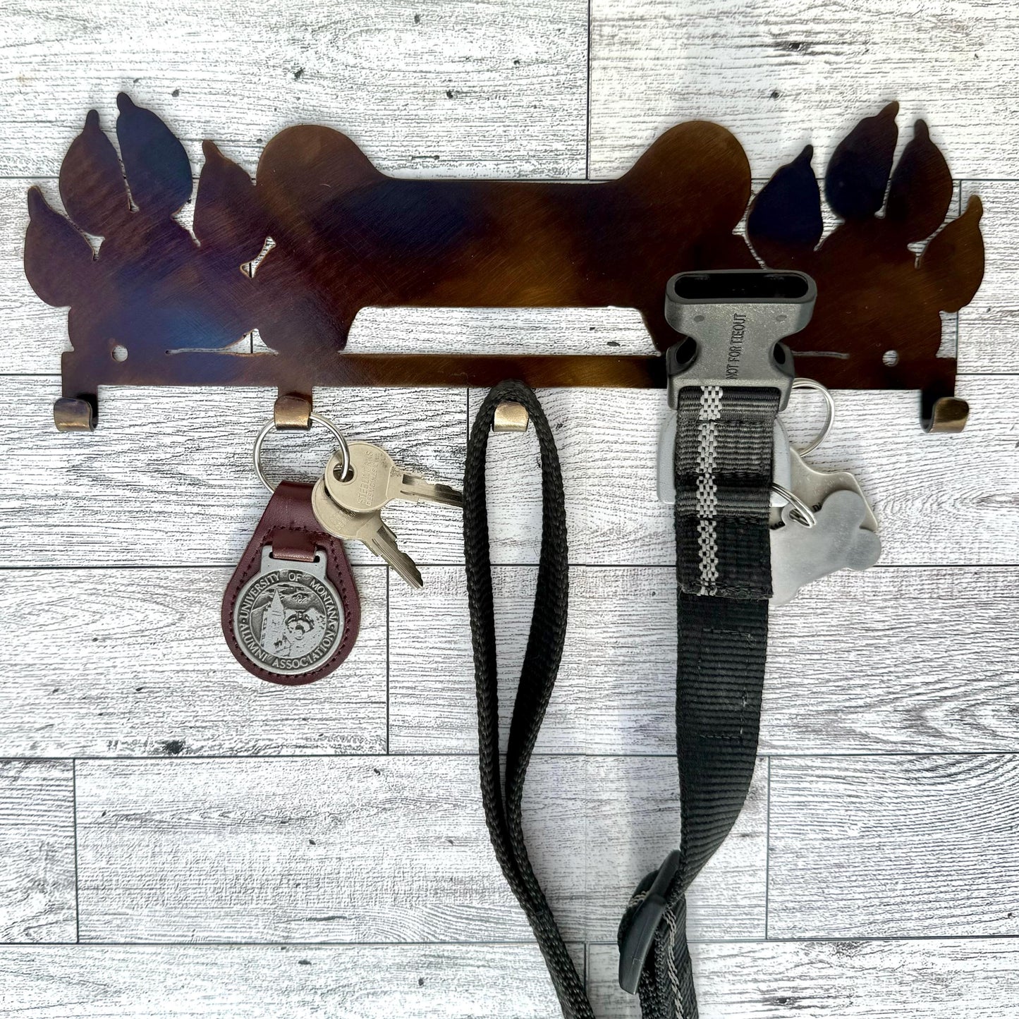 Dog Key or Leash Hanger: Paw Print Key Organizer, Heat-Treated Steel