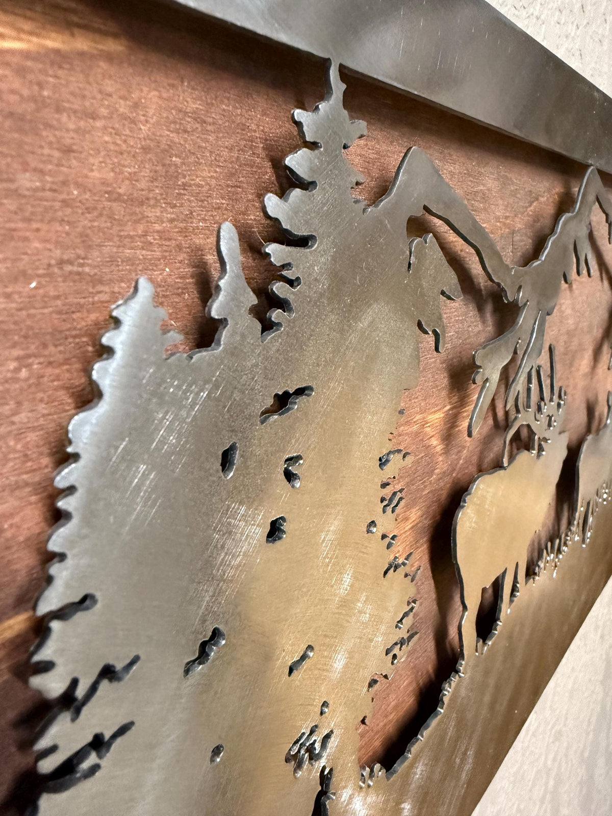 Metal and Wood Elk Scene: Rustic Mountain Wall Art