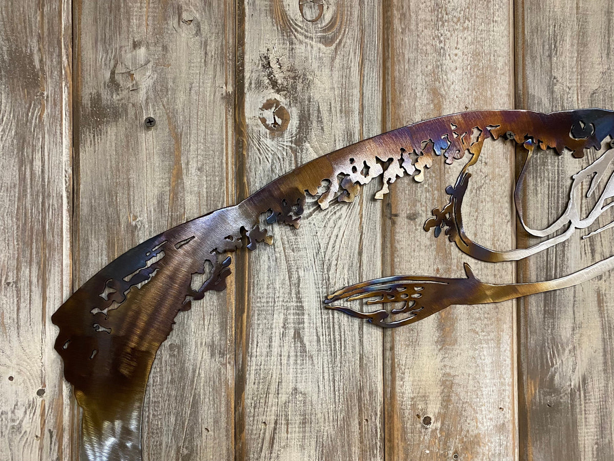 Steelhead Trout Metal Wall Art: Heat-Treated Finish, Cabin Lodge Decor