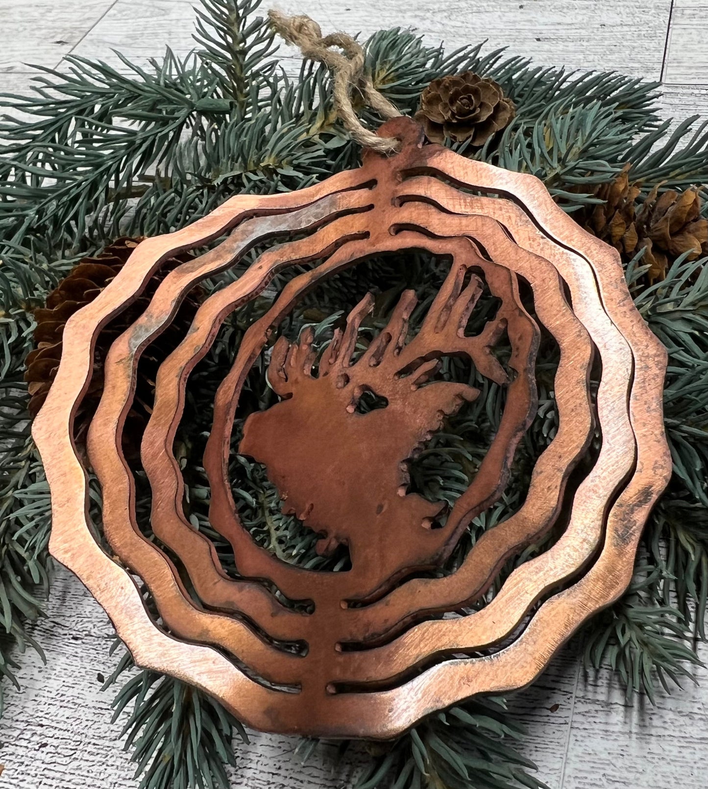Rustic Copper Patina Metal Elk Ornament: 3-D Cabin Decor