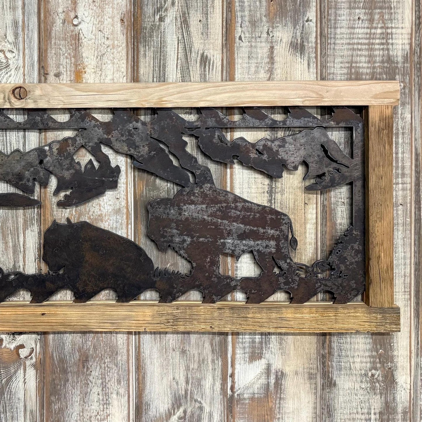 Buffalo Scene Saw Blade Art: Rustic Lodge Cabin Decor