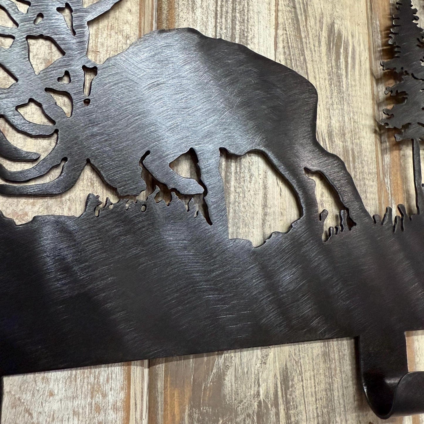 Elk Coat Rack: Fighting Bull Design, Cabin Lodge Decor