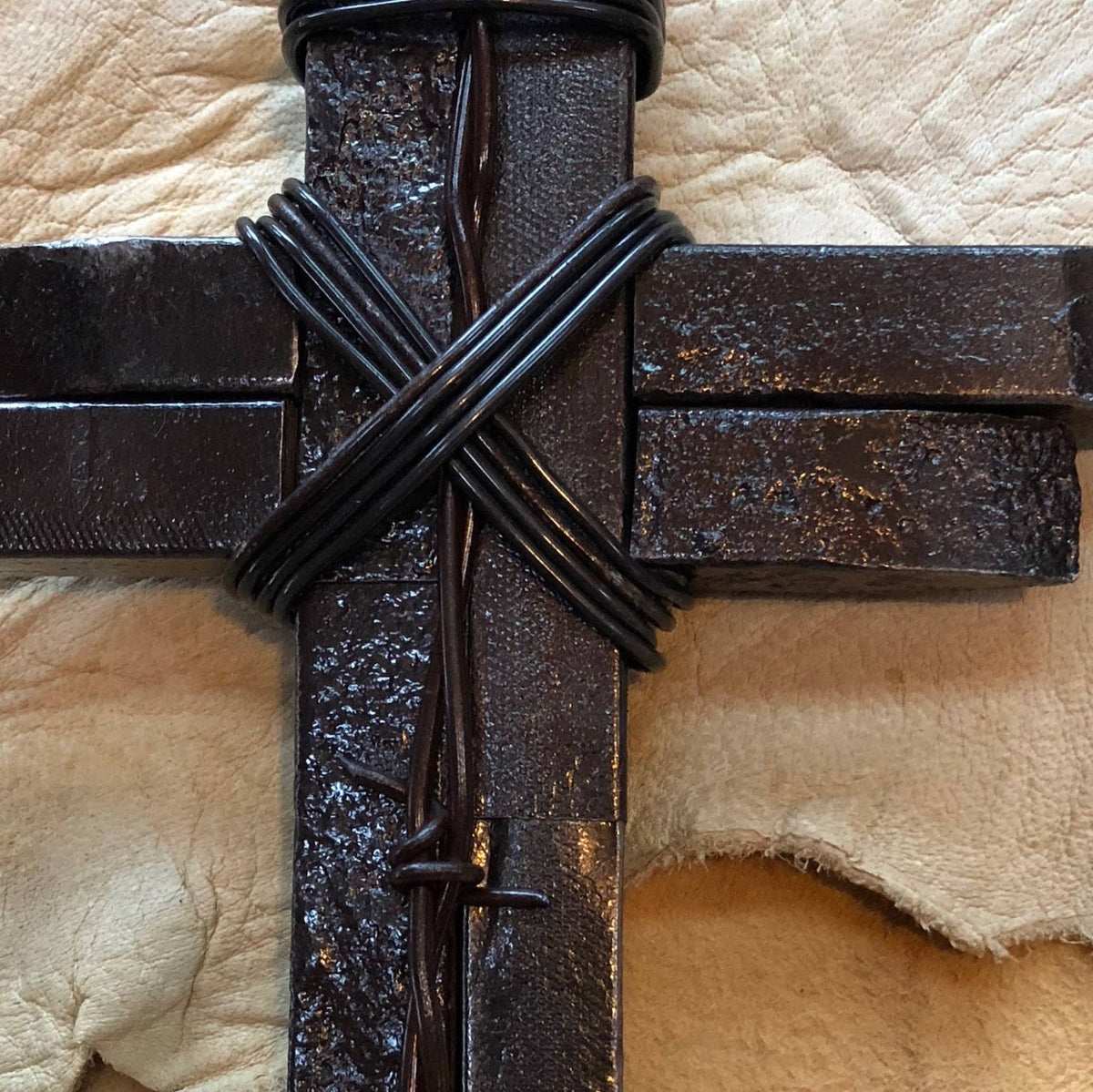Reclaimed Railroad Double Spike Cross: Rustic Industrial Decor