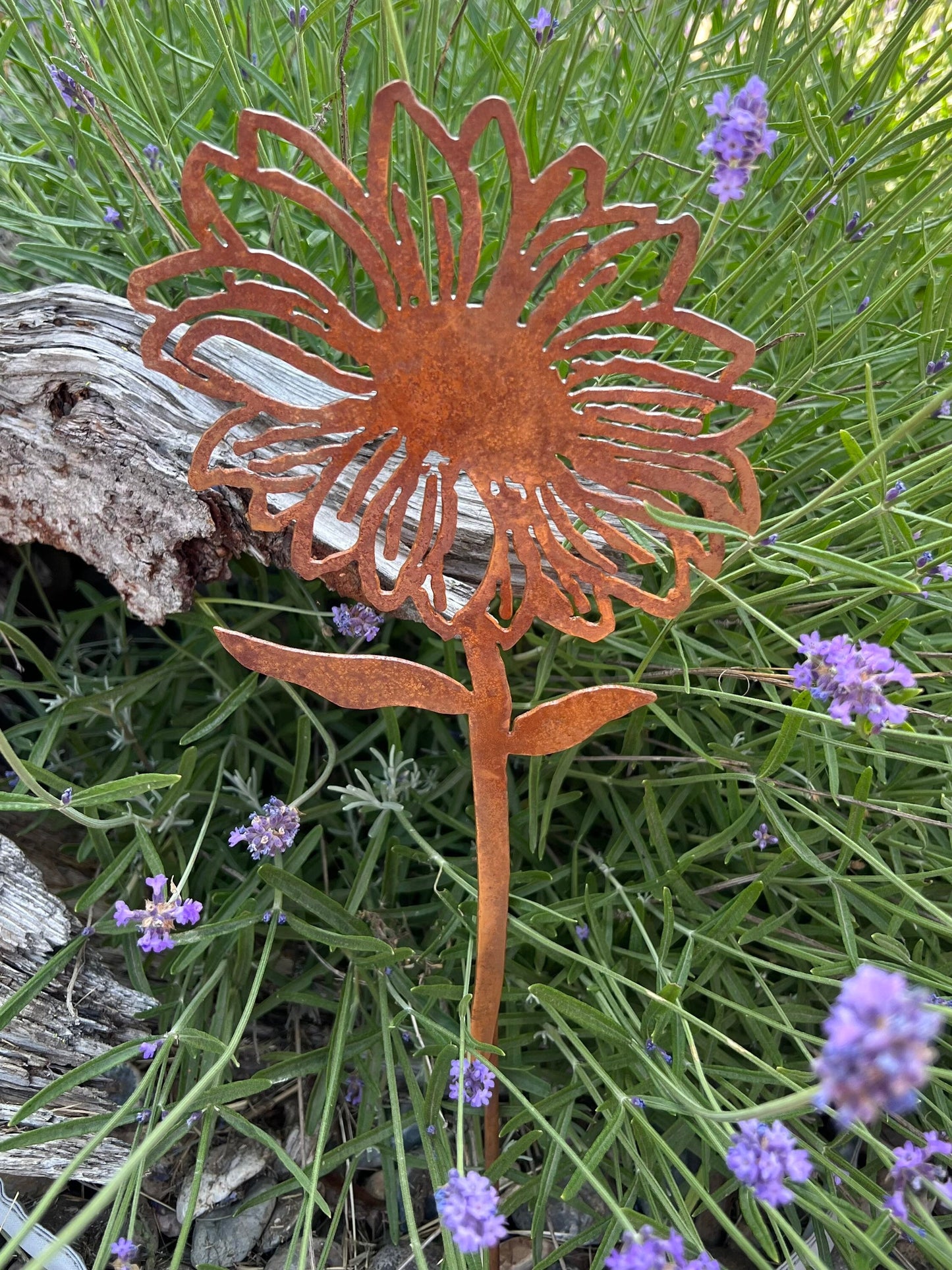 Rusty Metal Sunflower Garden Stake: Natural Rust Finish