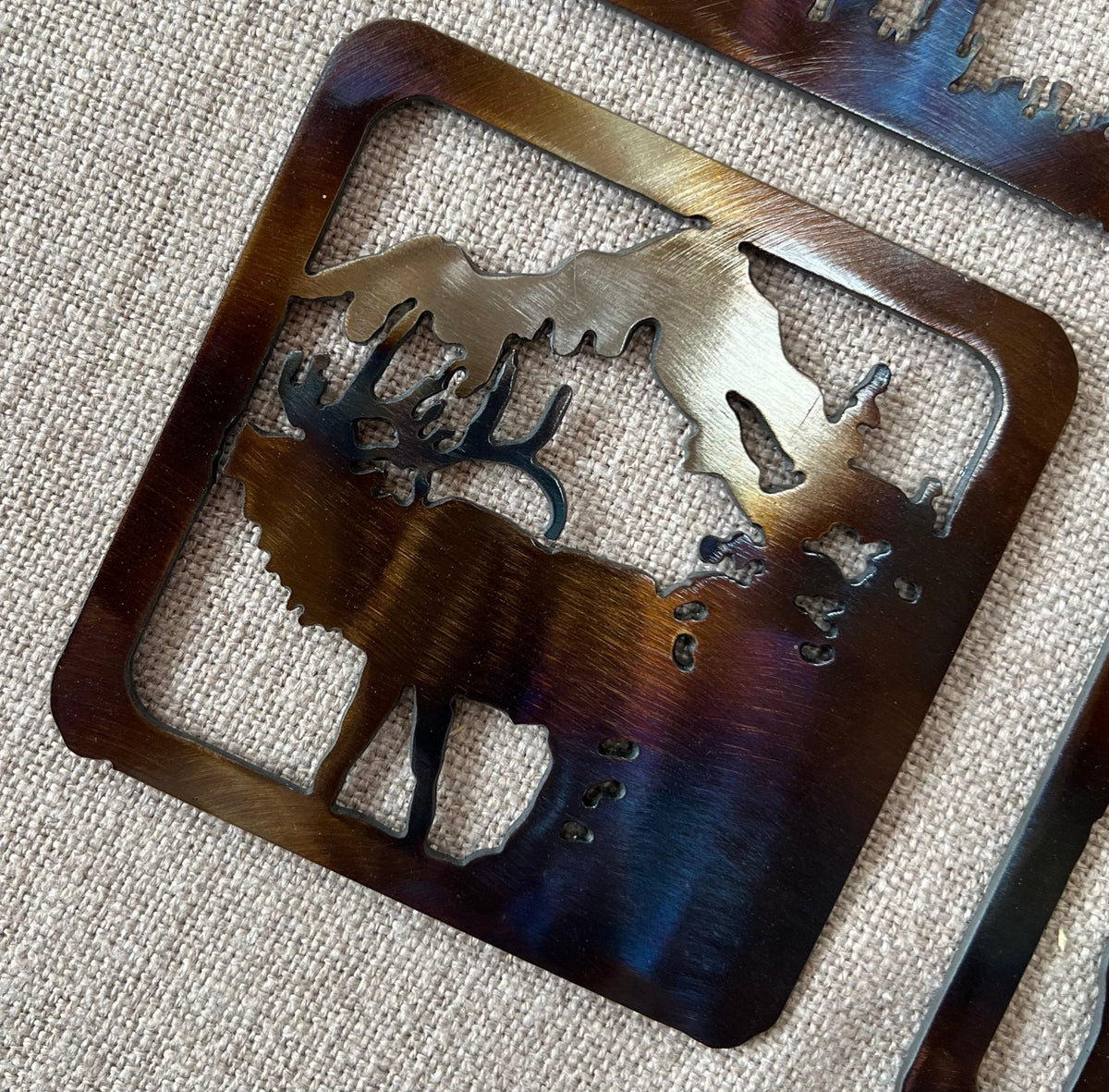 Metal Wildlife Coasters: Cabin Lodge Decor, Elk, Moose, Deer