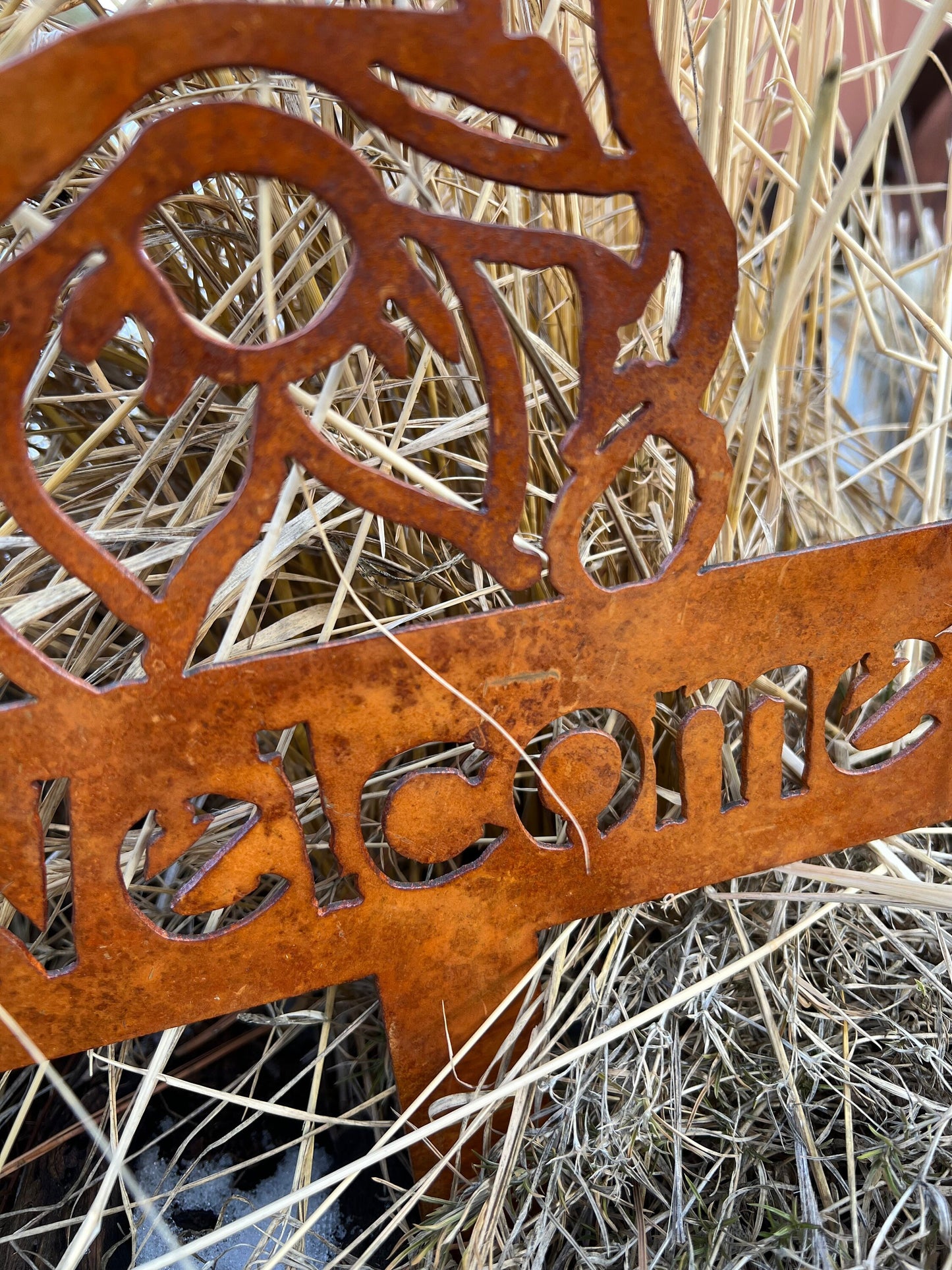 Sunflower Gnome Welcome Stake: Rustic Metal Garden Art