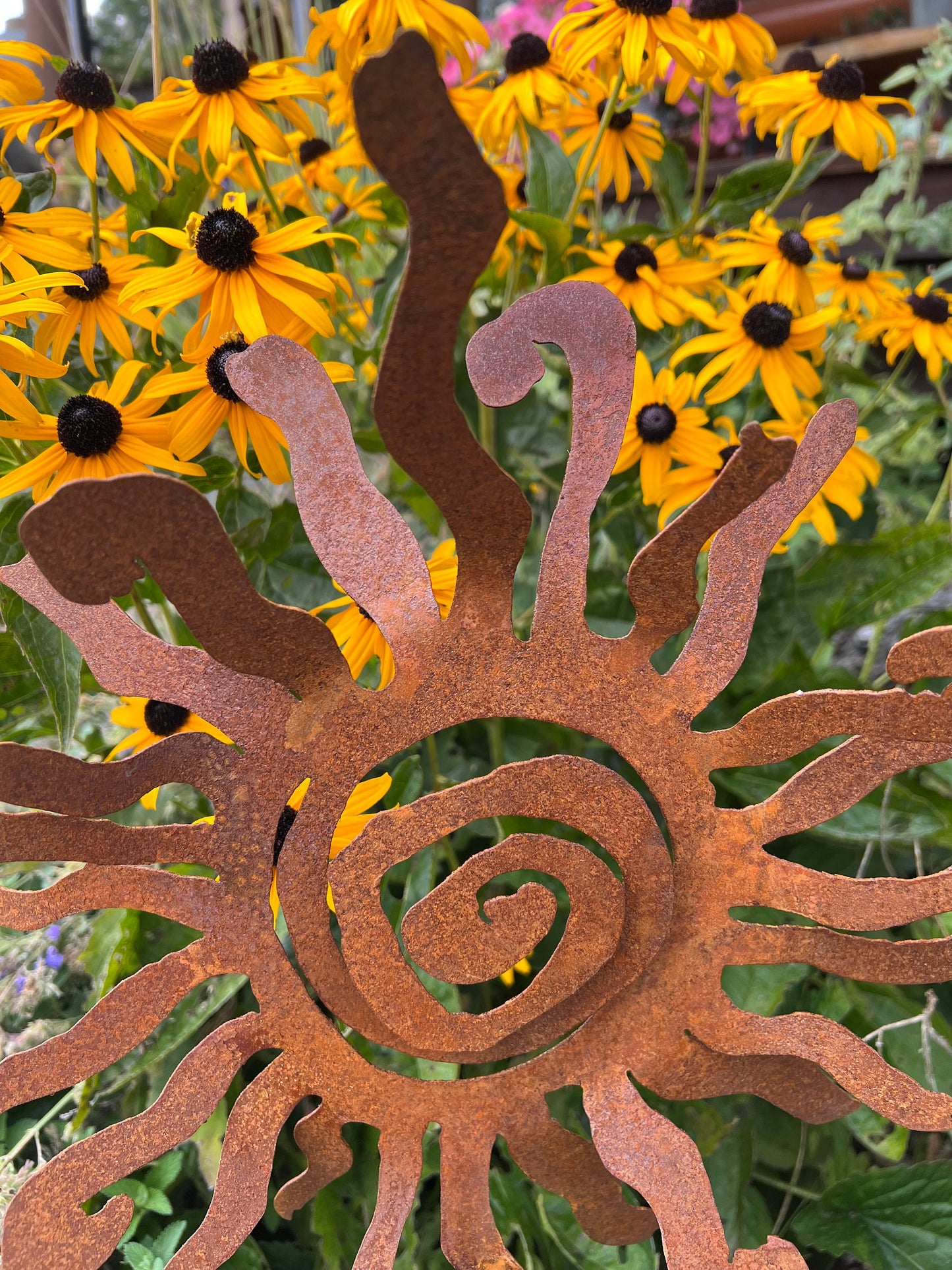 Rusty Metal Sun Garden Stake: Southwestern Art Decor