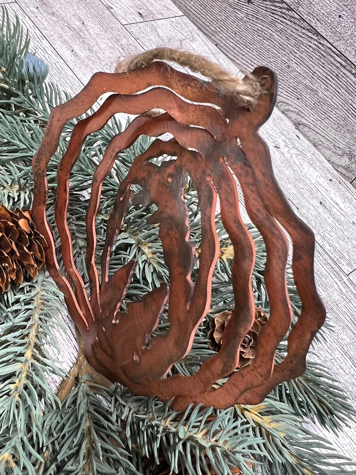 Rustic Copper Patina Metal Mountain & Trees Ornament - Cabin Decor