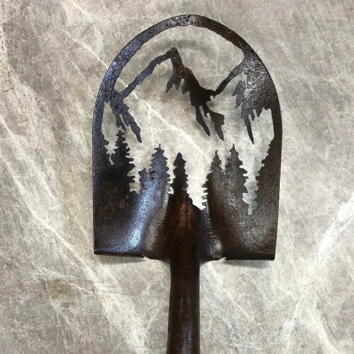 Rusty Shovel Mountain Scene: Repurposed Garden Art