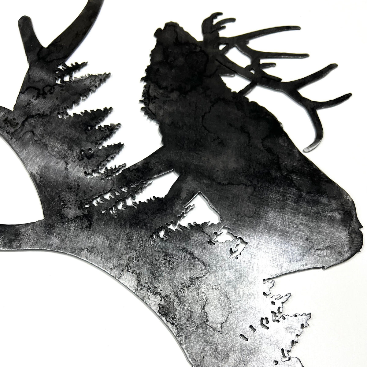 Elk and Antler Metal Wall Art: Cabin Lodge Decor