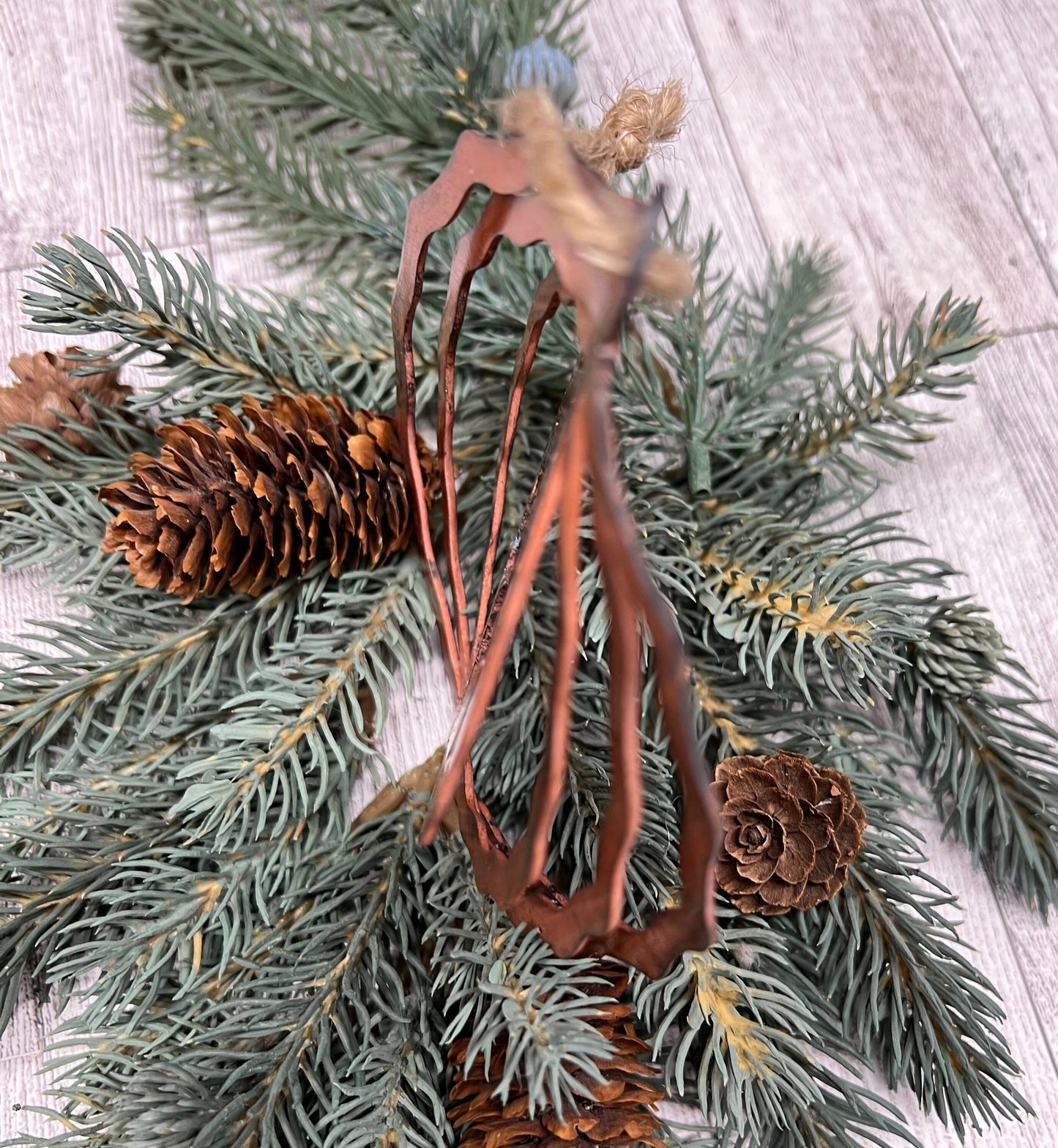 Rustic Copper Patina Metal Mountain & Trees Ornament - Cabin Decor