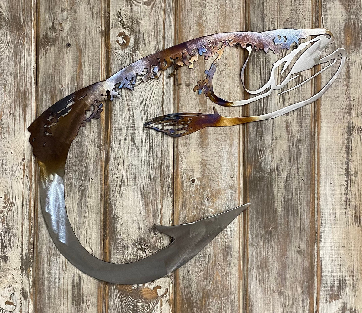 Steelhead Trout Metal Wall Art: Heat-Treated Finish, Cabin Lodge Decor
