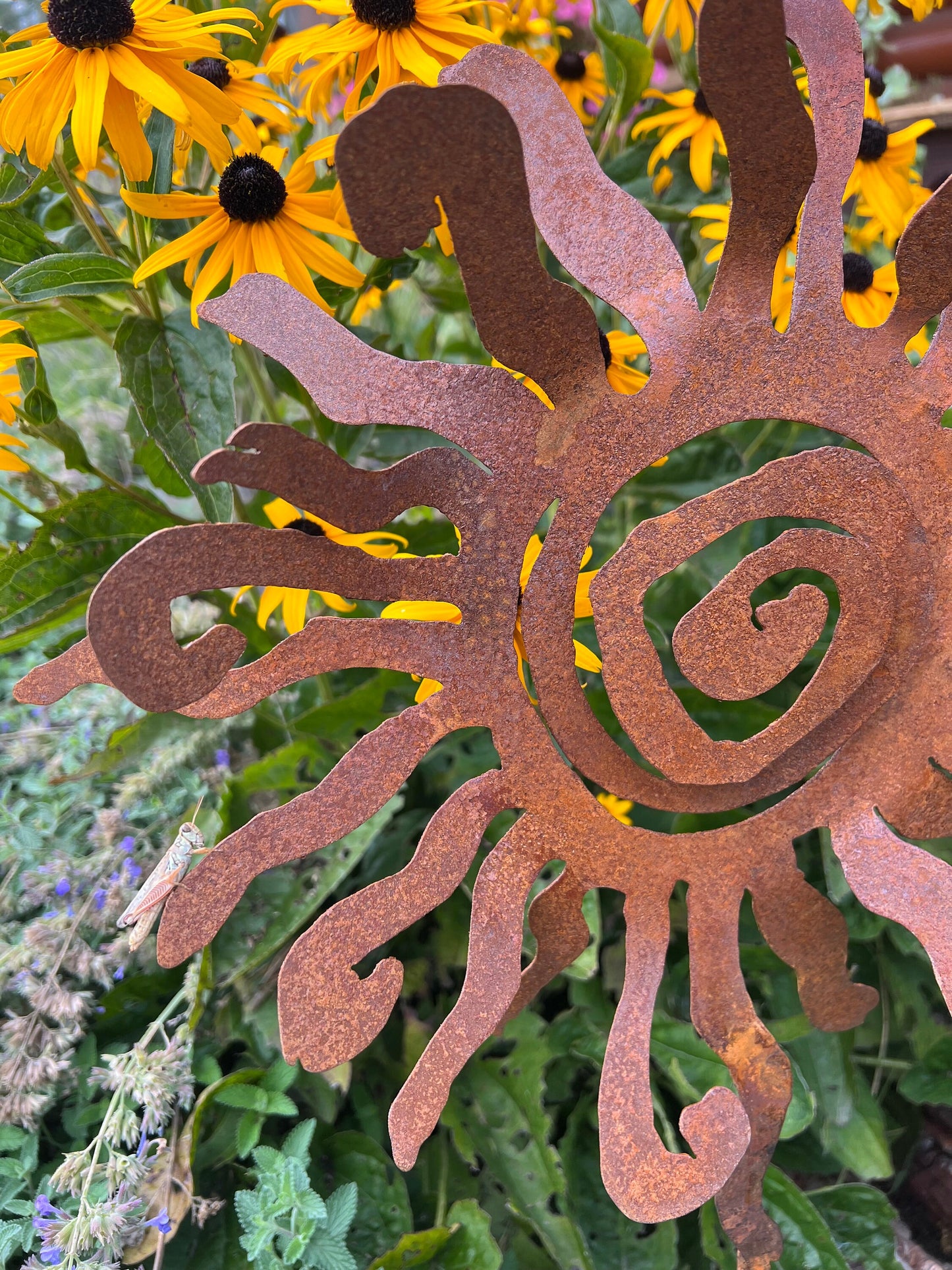 Rusty Metal Sun Garden Stake: Southwestern Art Decor