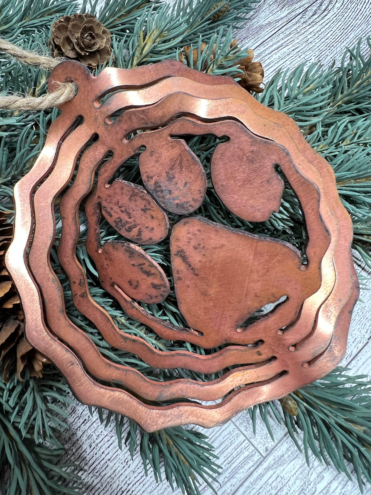 Rustic Copper Patina Metal 3-D Paw Print Ornament: Cabin Decor