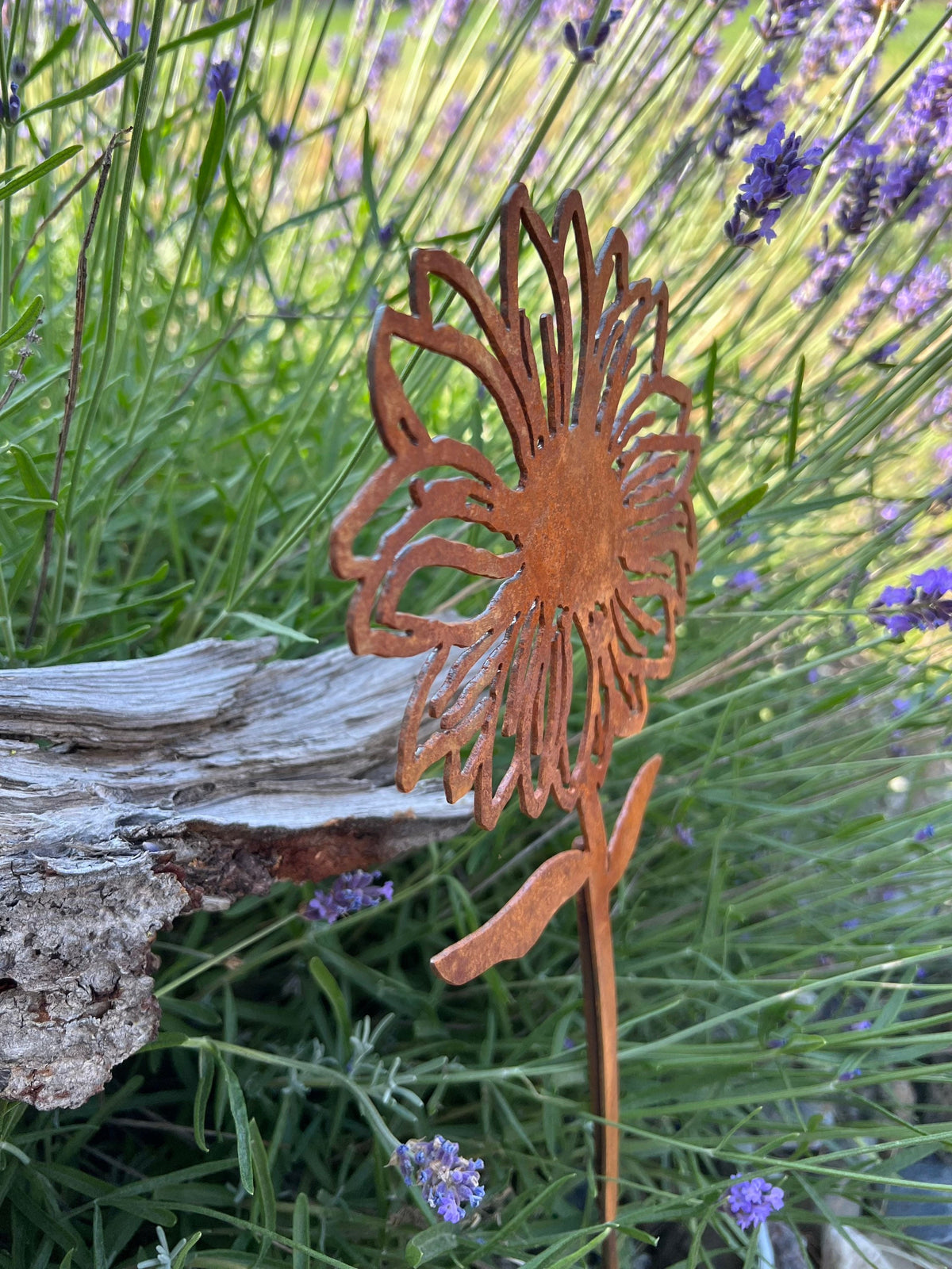 Rusty Metal Sunflower Garden Stake: Natural Rust Finish