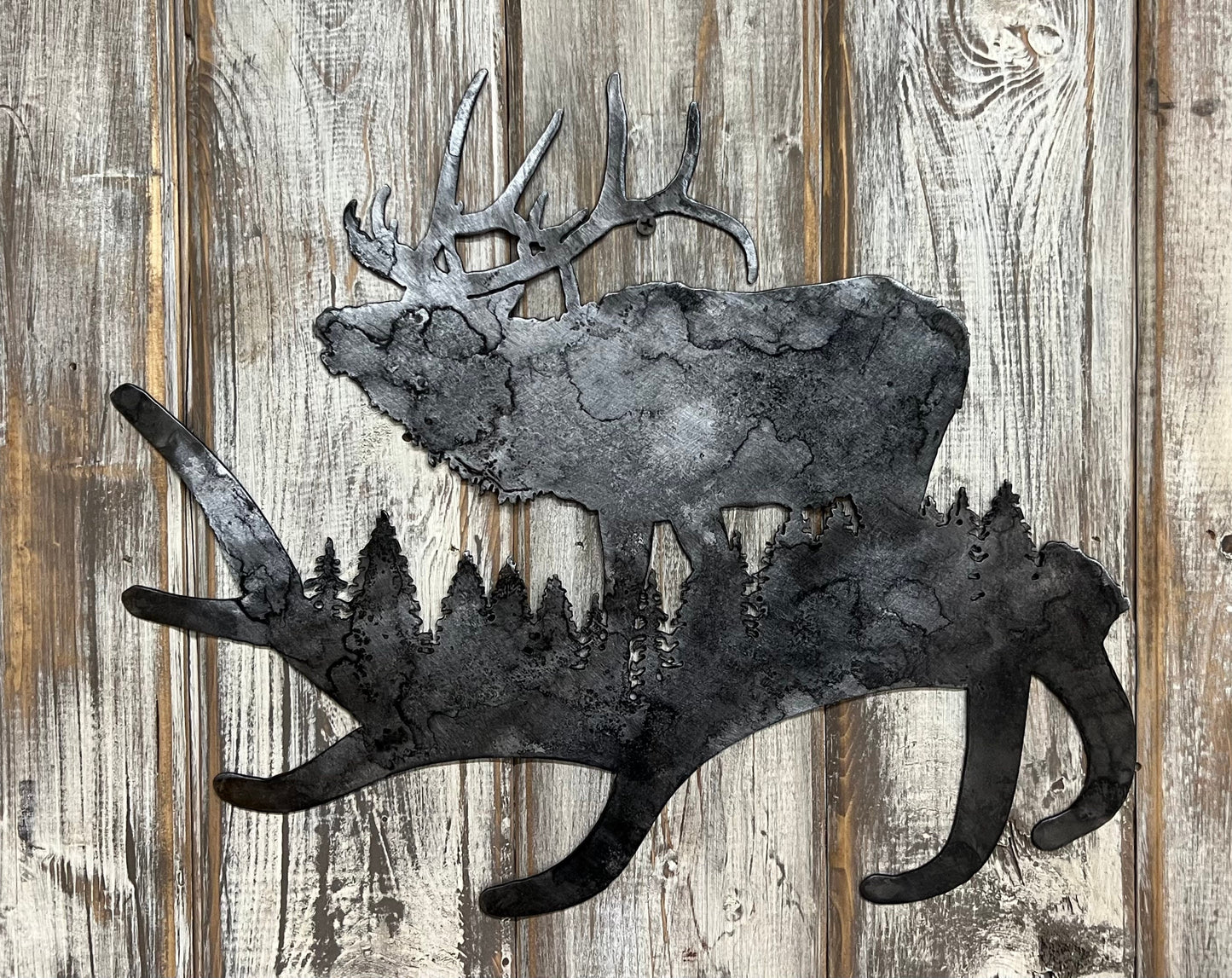 Elk and Antler Metal Wall Art: Cabin Lodge Decor