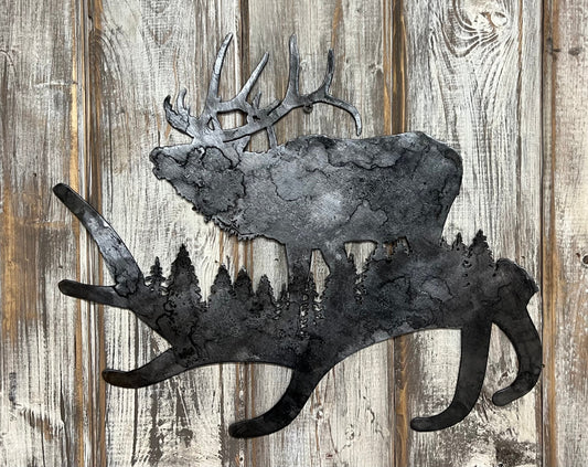 Elk and Antler Metal Wall Art: Cabin Lodge Decor