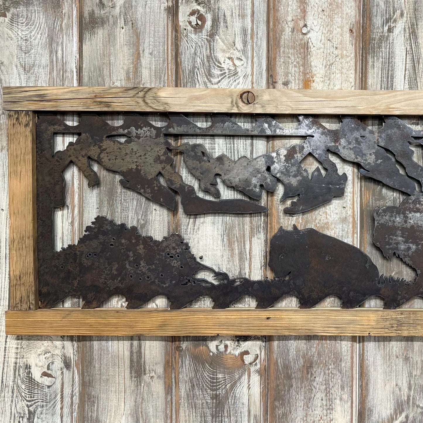 Buffalo Scene Saw Blade Art: Rustic Lodge Cabin Decor