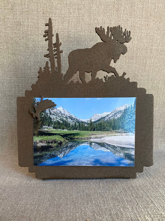 Metal Moose Picture Frame: Textured Brown Photo Holder (5x7 Photo)
