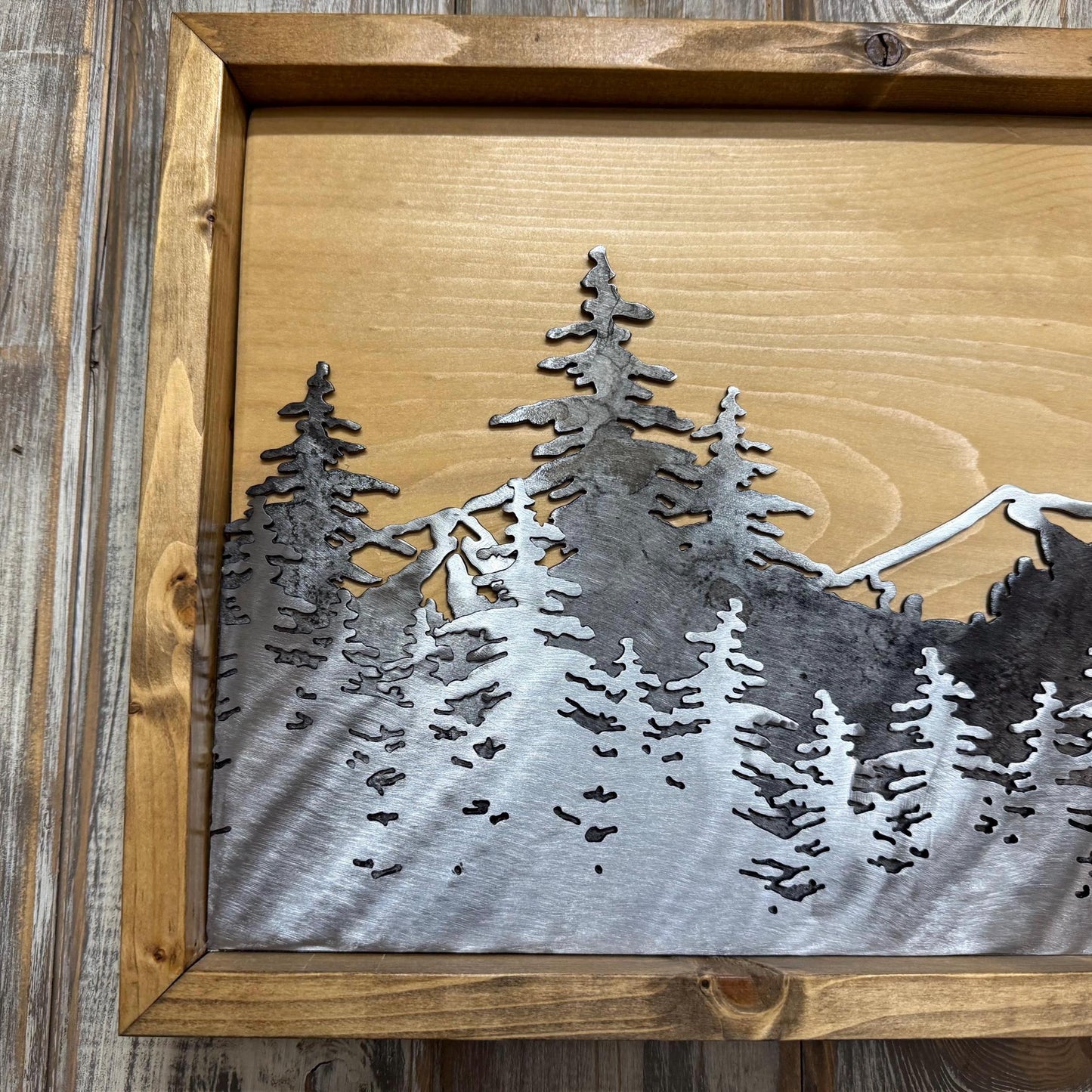 Metal and Wood 3-D Mountain Scene: Cabin Decor for Outdoor Lover