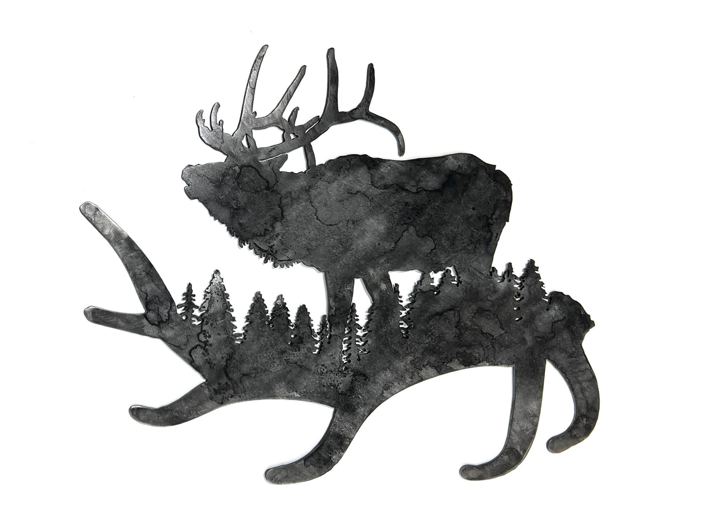 Elk and Antler Metal Wall Art: Cabin Lodge Decor