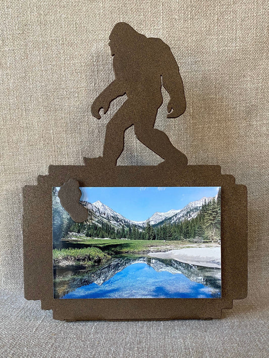 Bigfoot Photo Frame: Textured Brown Metal Sasquatch Art