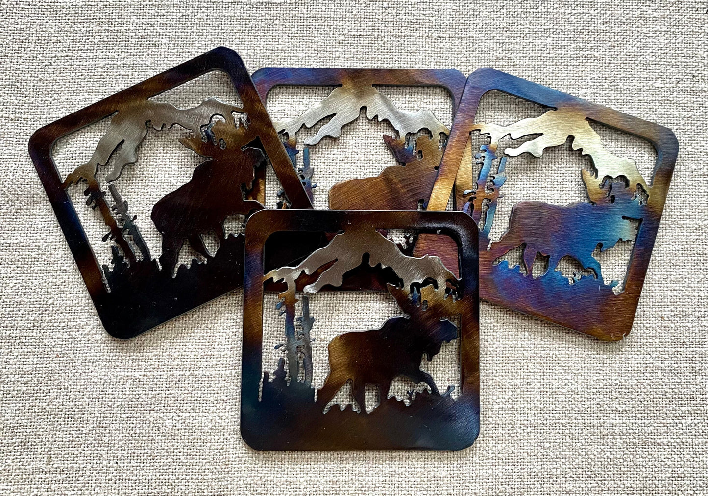 Metal Wildlife Coasters: Cabin Lodge Decor, Elk, Moose, Deer