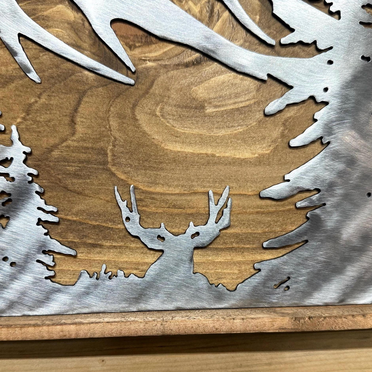 Elk & Mule Deer Mountain Scene: Polished Metal Cabin Decor