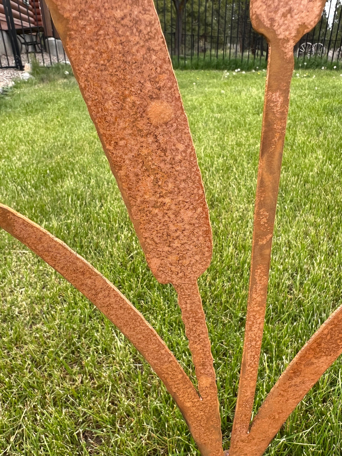Rusty Metal Cattail Garden Stakes: Natural Rust Finish