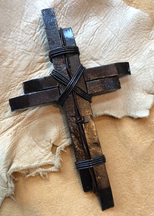 Reclaimed Railroad Double Spike Cross: Rustic Industrial Decor