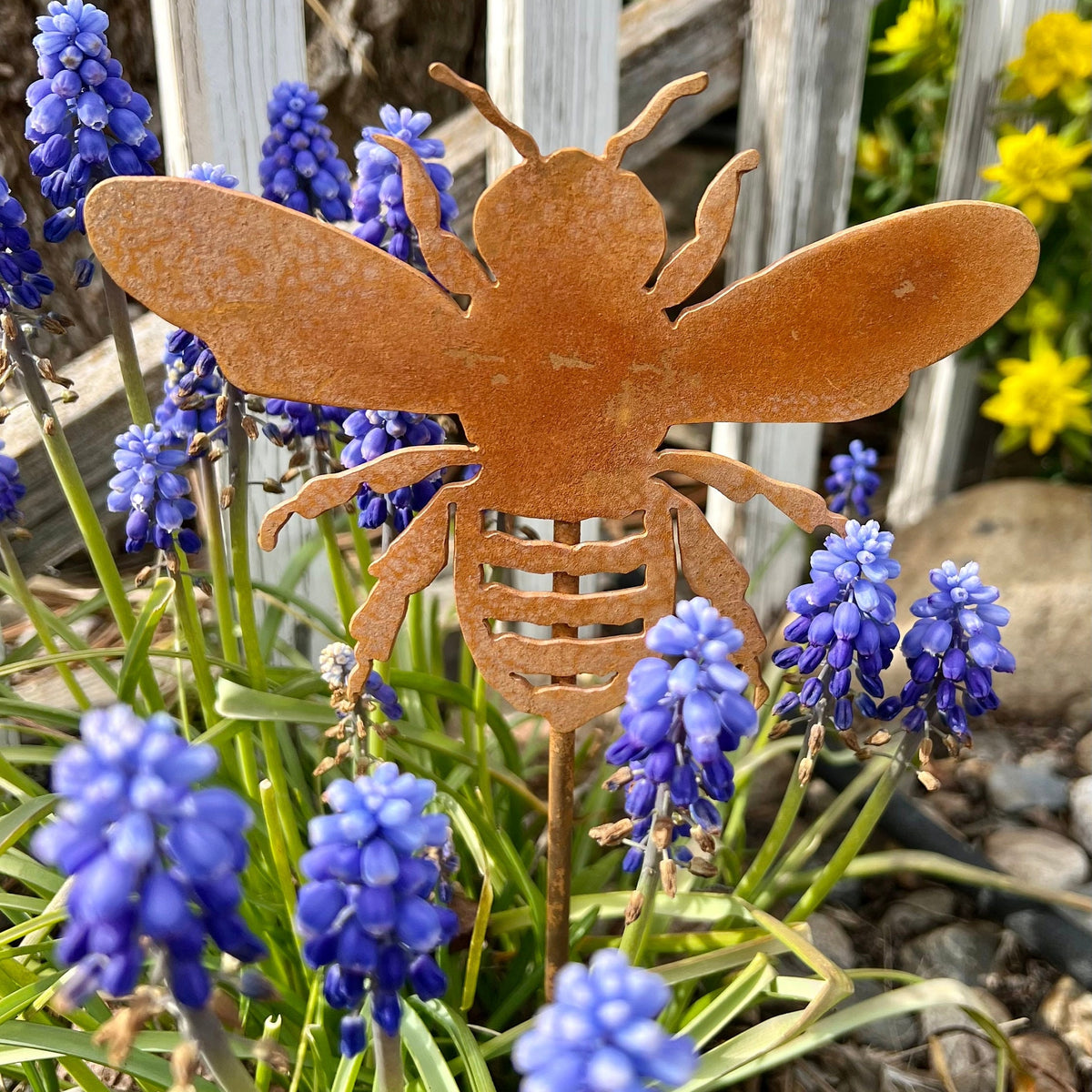 Rusty Steel Bee or Dragonfly Garden Stake - Natural Rust Finish
