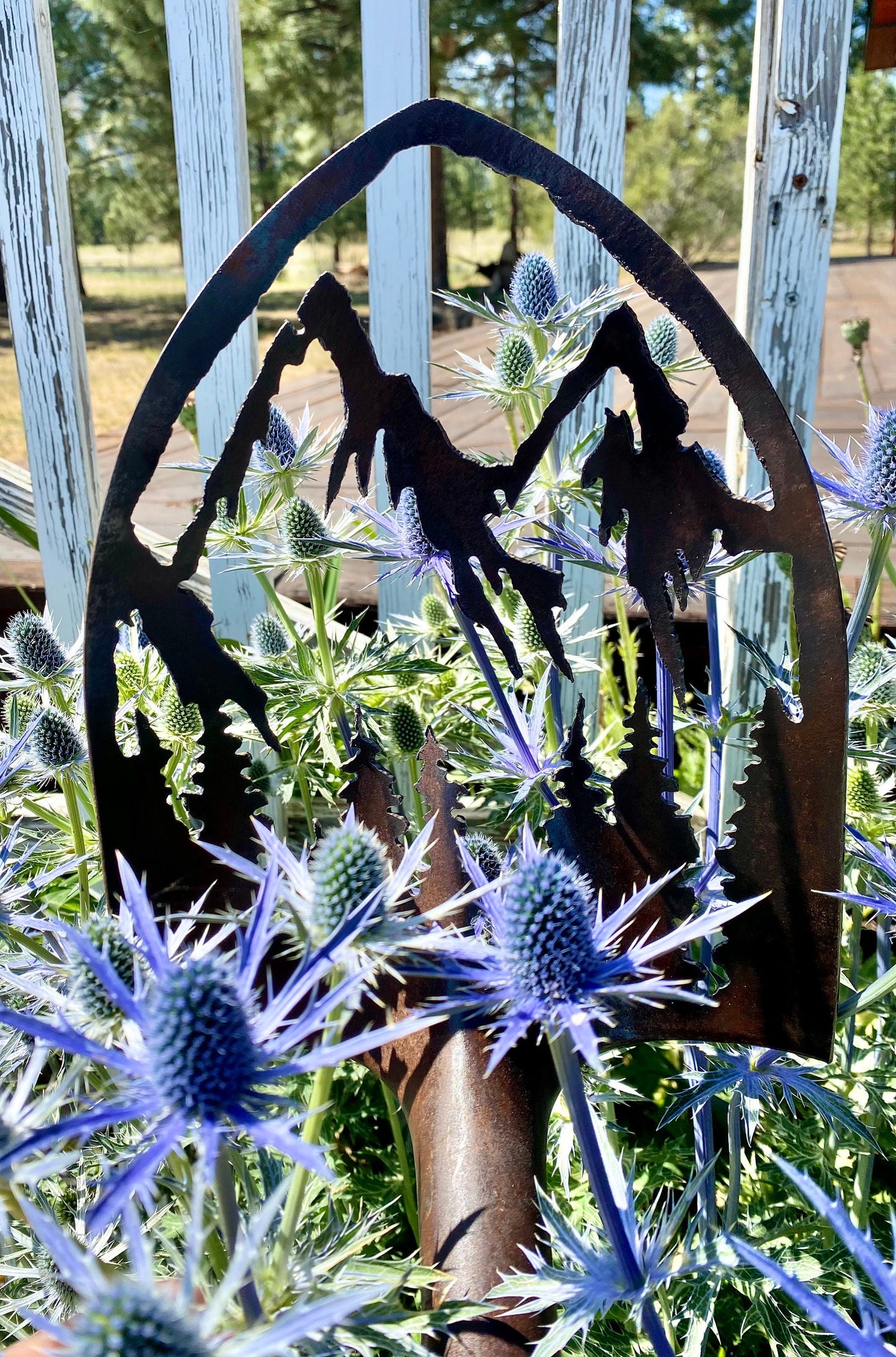Rusty Shovel Mountain Scene: Repurposed Garden Art