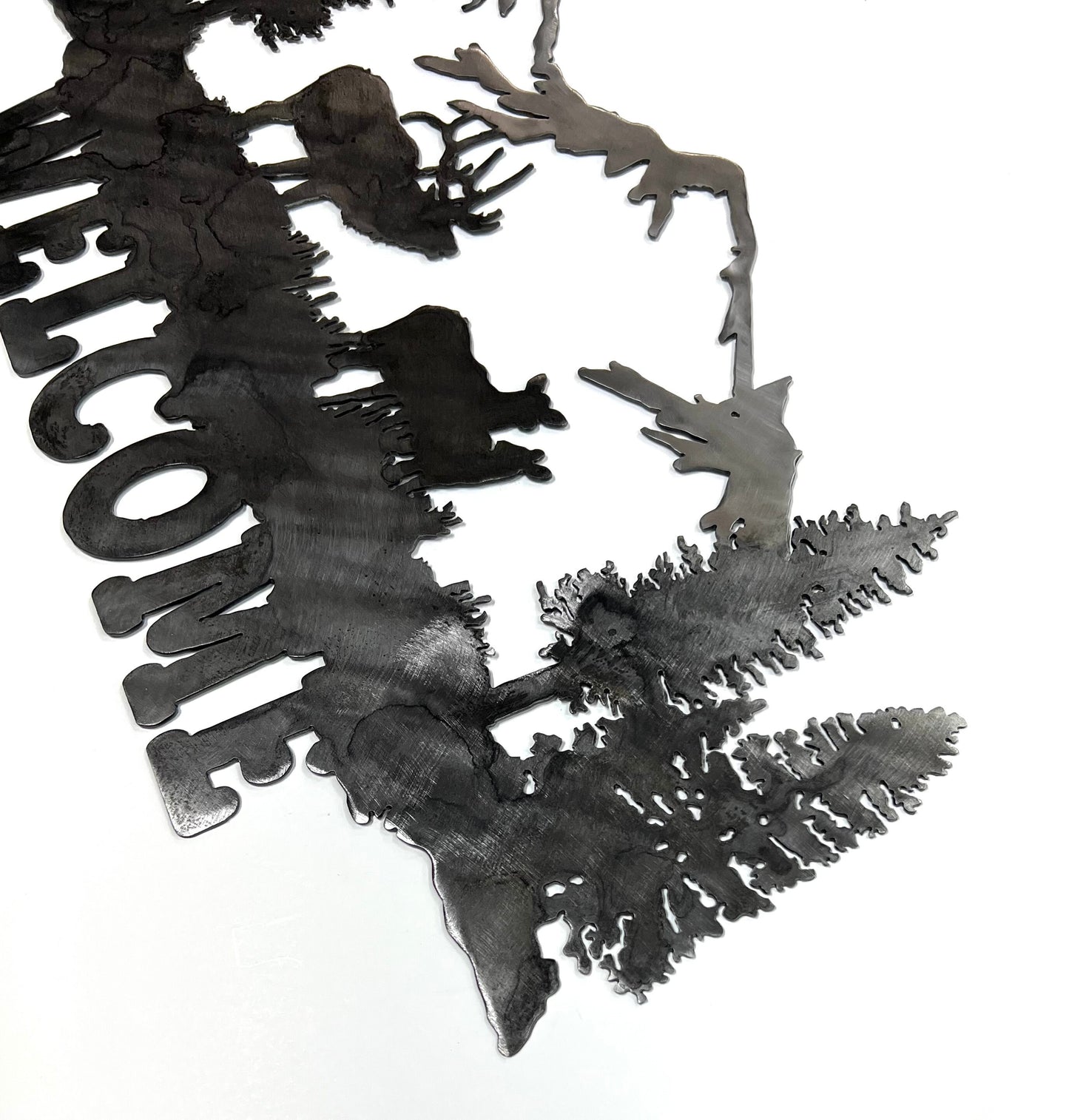 Metal Mountain Scene Welcome Sign: Elk Cabin Decor