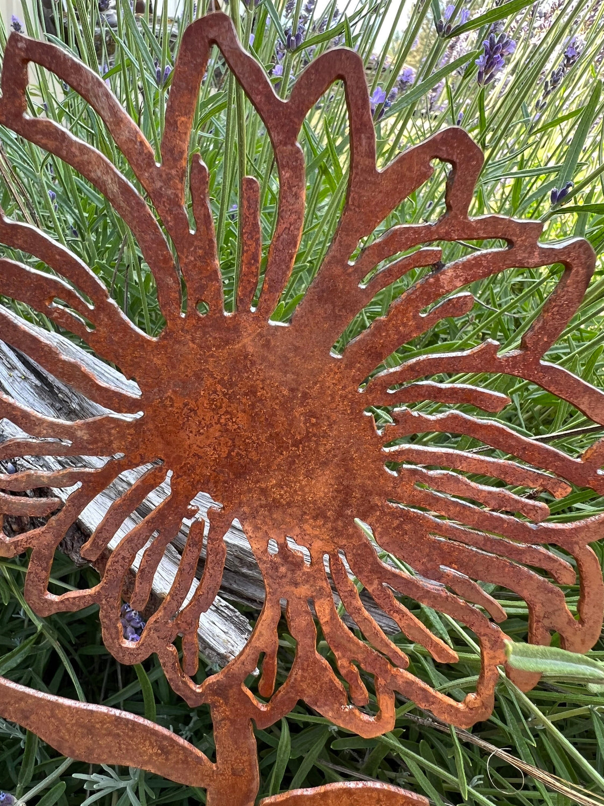 Rusty Metal Sunflower Garden Stake: Natural Rust Finish
