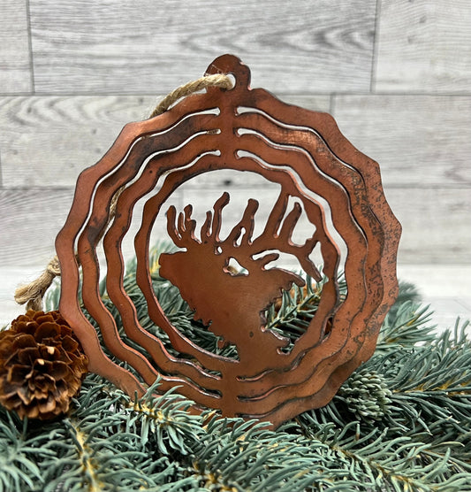 Rustic Copper Patina Metal Elk Ornament: 3-D Cabin Decor