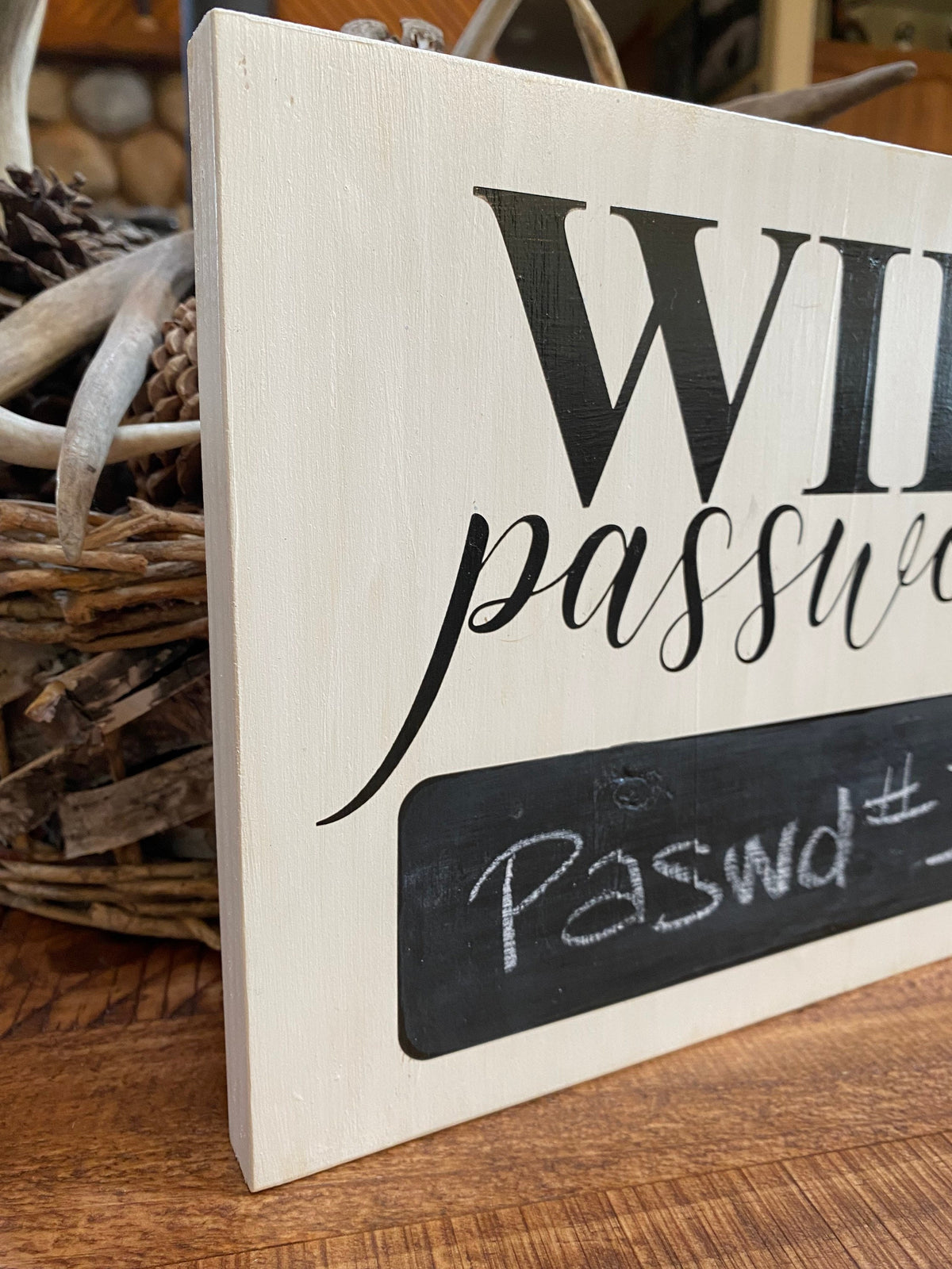 Chalkboard WiFi Password Sign: Distressed White Pine Wood Farmhouse Decor