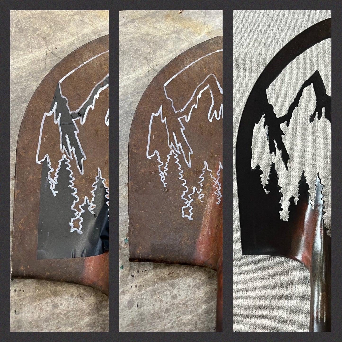 Rusty Shovel Mountain Scene: Repurposed Garden Art