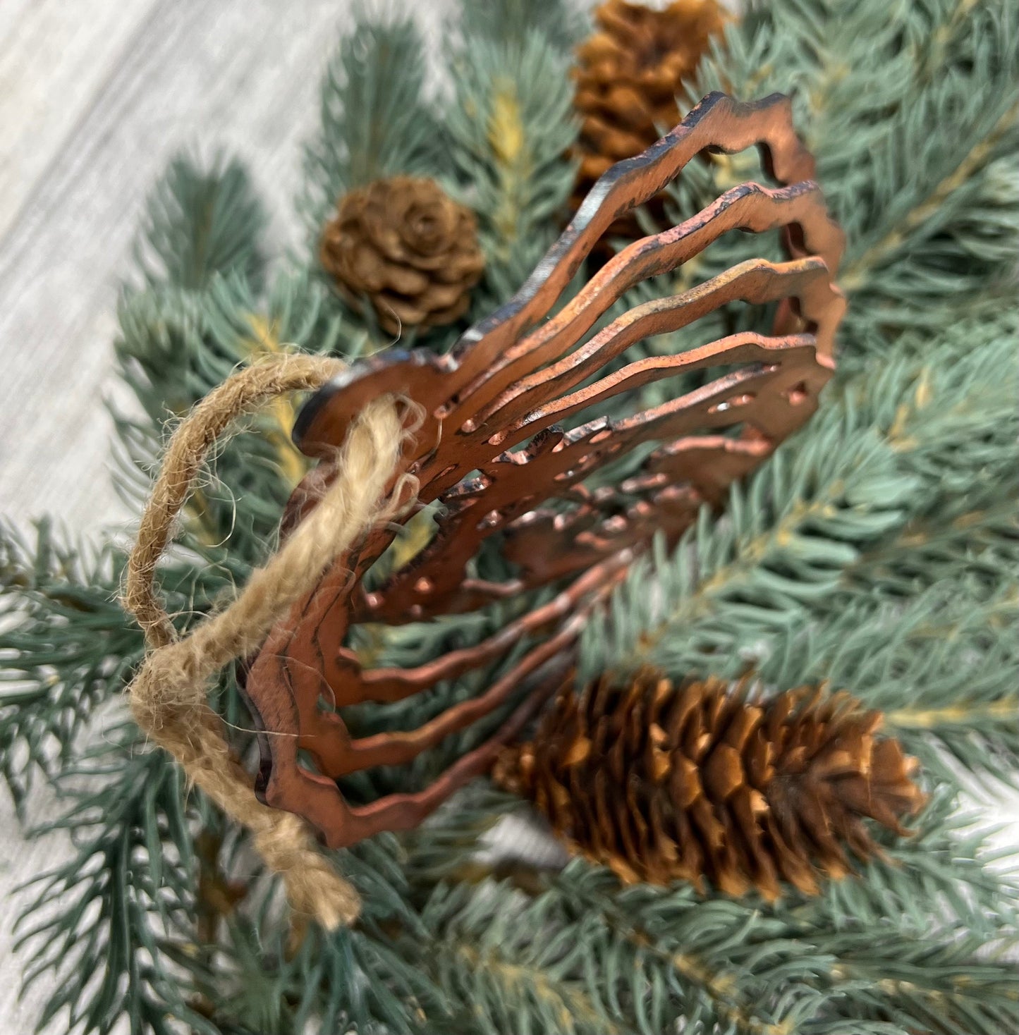 Rustic Copper Patina Metal 3D Nativity Ornament - Cabin Christmas Decor