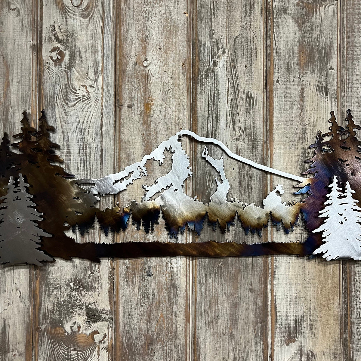 Mt Hood Metal Mountain Wall Art: Pacific Northwest Cabin Decor