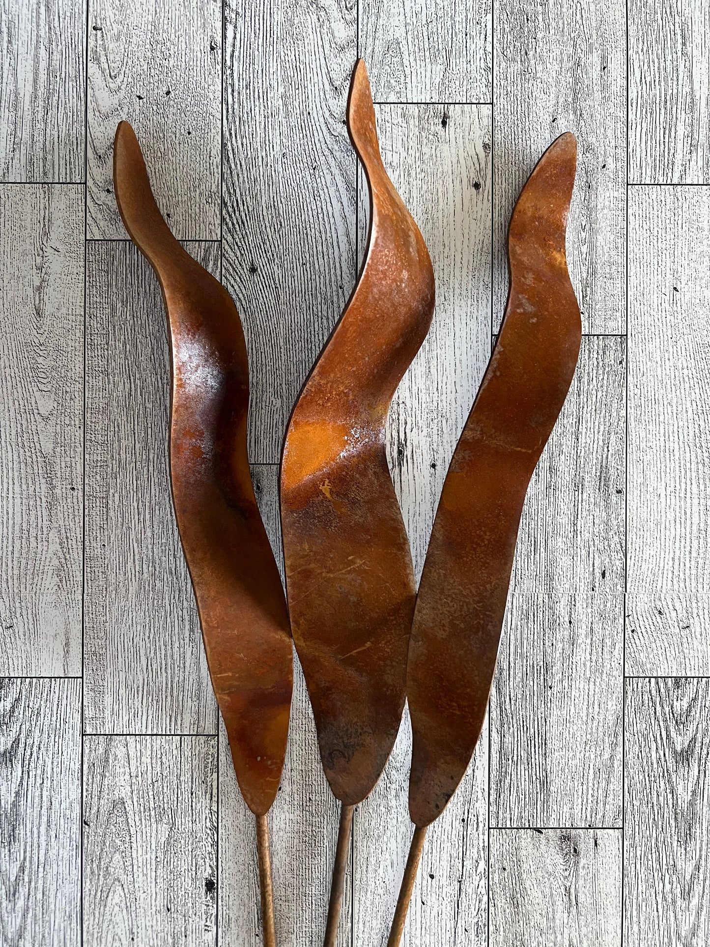 Wavy Rusty Garden Stakes: Rustic Metal Garden Art