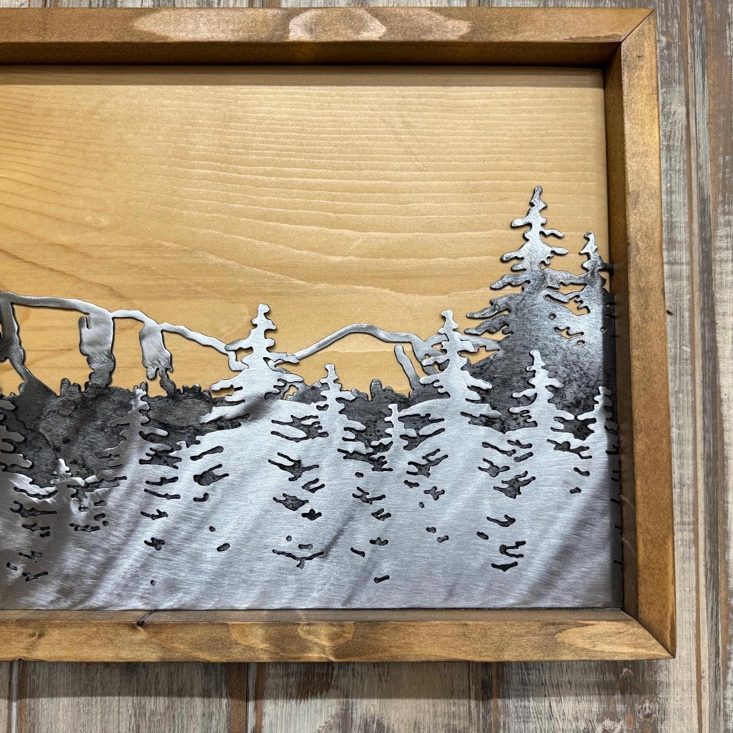 Metal and Wood 3-D Mountain Scene: Cabin Decor for Outdoor Lover