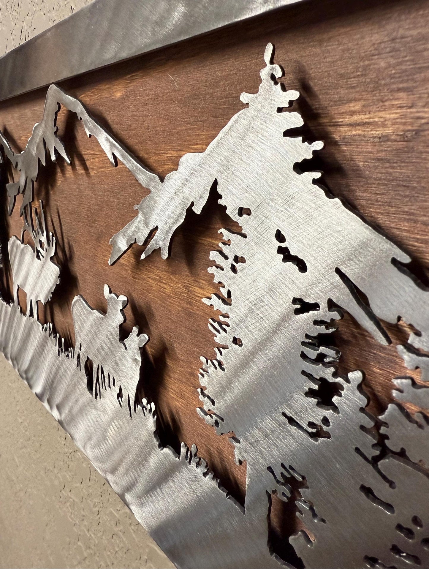 Metal and Wood Elk Scene: Rustic Mountain Wall Art