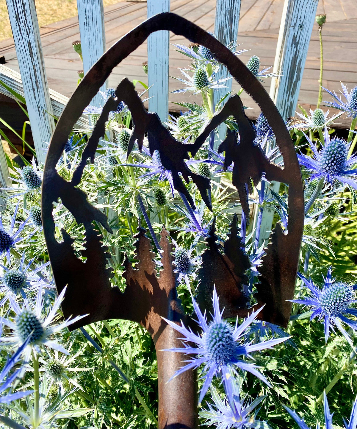 Rusty Shovel Mountain Scene: Repurposed Garden Art