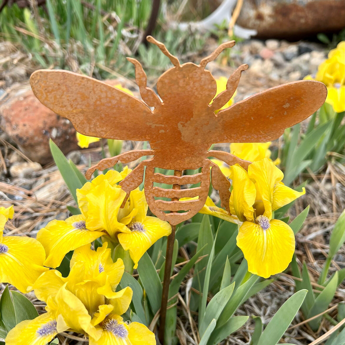 Rusty Steel Bee or Dragonfly Garden Stake - Natural Rust Finish
