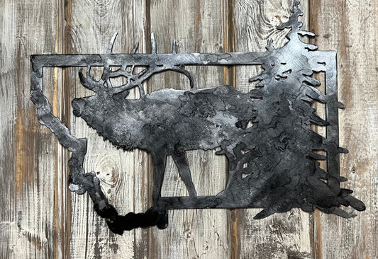 Montana Elk Metal Wall Art: Wildlife Outdoor Decor