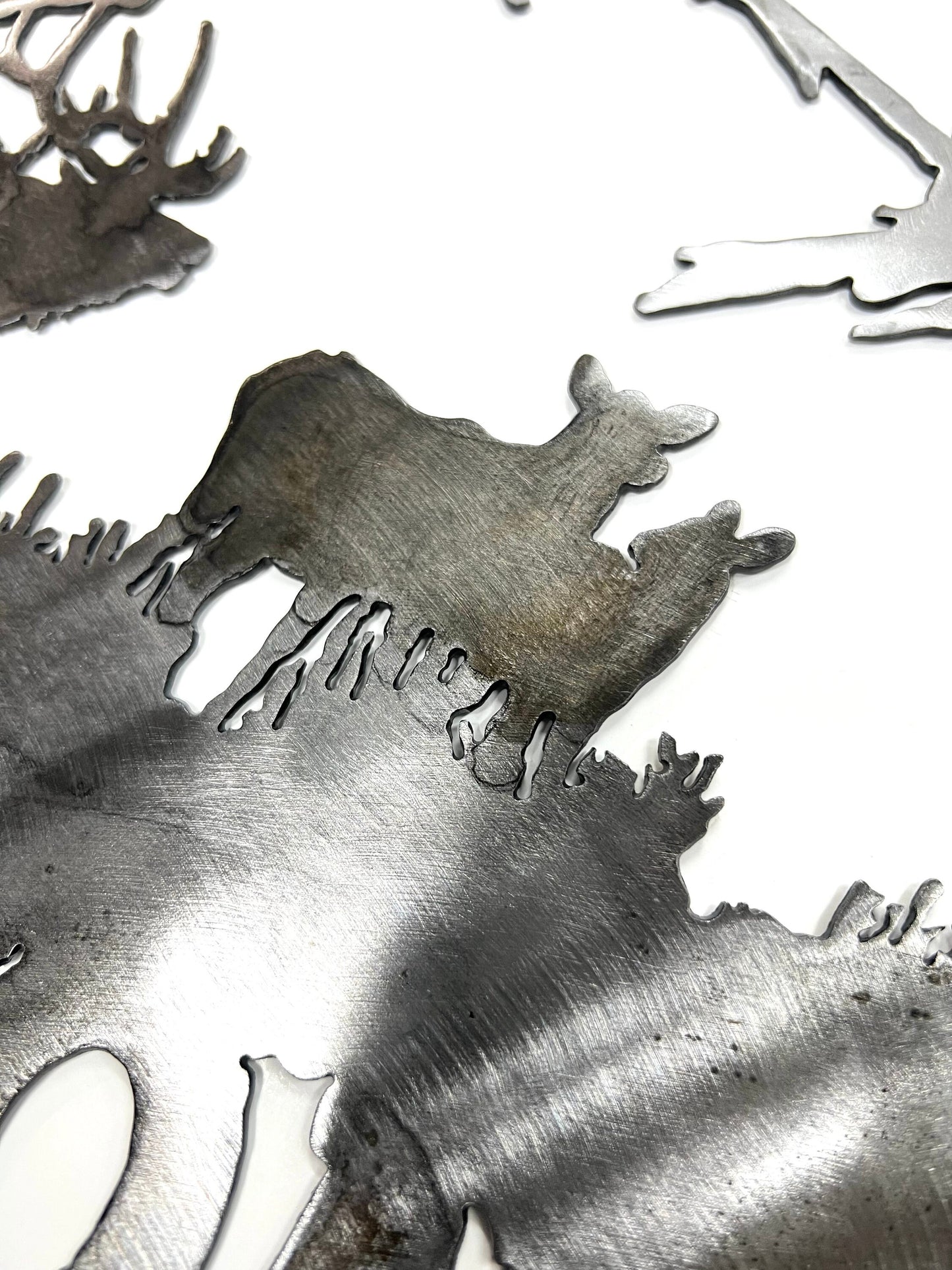 Metal Mountain Scene Welcome Sign: Elk Cabin Decor
