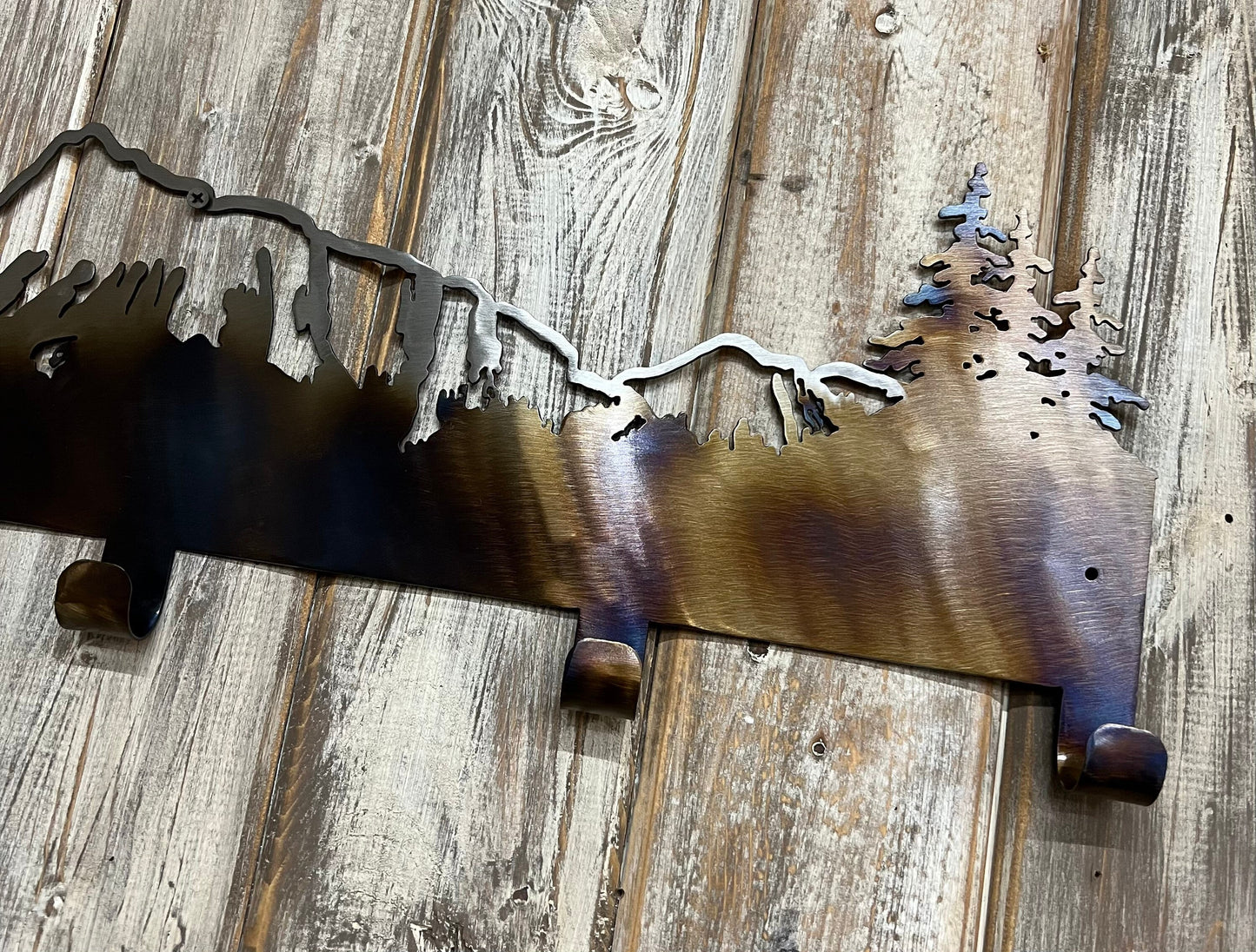 Mountain Towel Hanger: Metal Art Cabin Decor with 5 Hooks